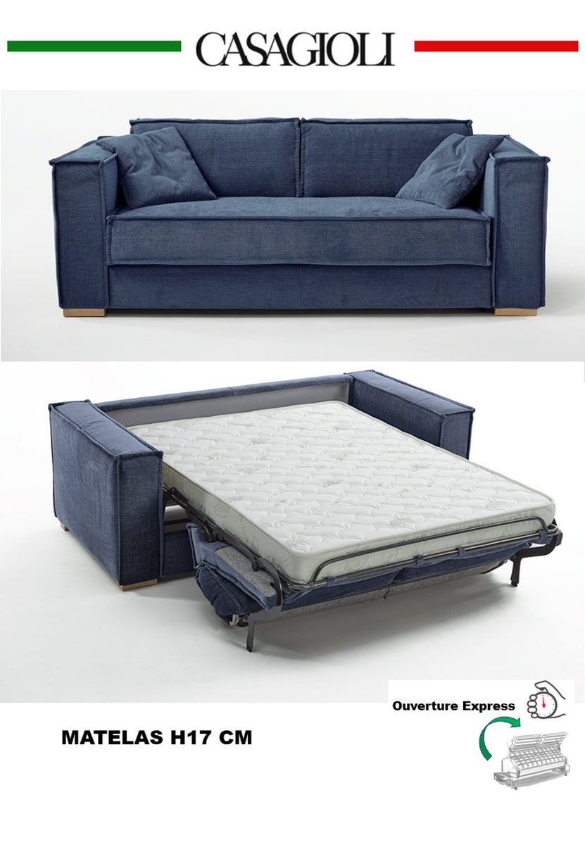 Canapé 3 places convertible express ISABELLA Bleu Nuit - Couchage 140 cm - Matelas H 17 cm