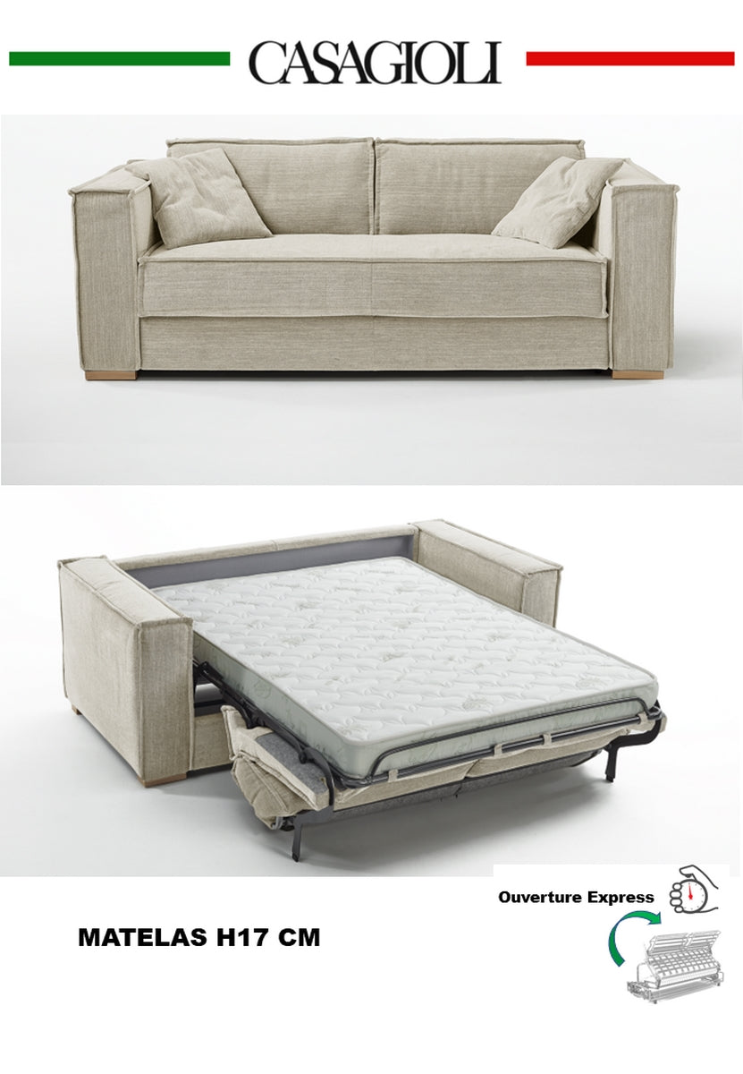 Canapé 3 places Maxi convertible express ISABELLA Beige - Couchage 160 cm - Matelas H 17 cm