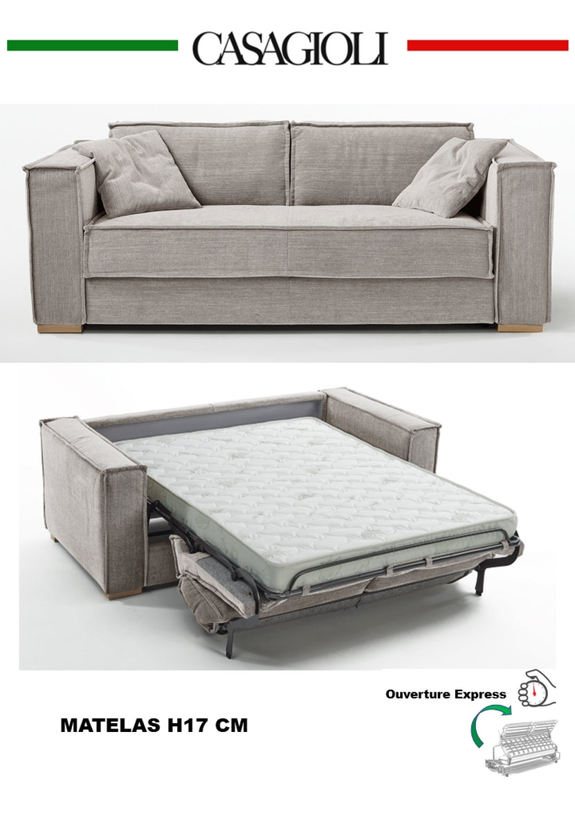 Canapé 3 places convertible express ISABELLA Gris Clair - Couchage 140 cm - Matelas H 17 cm