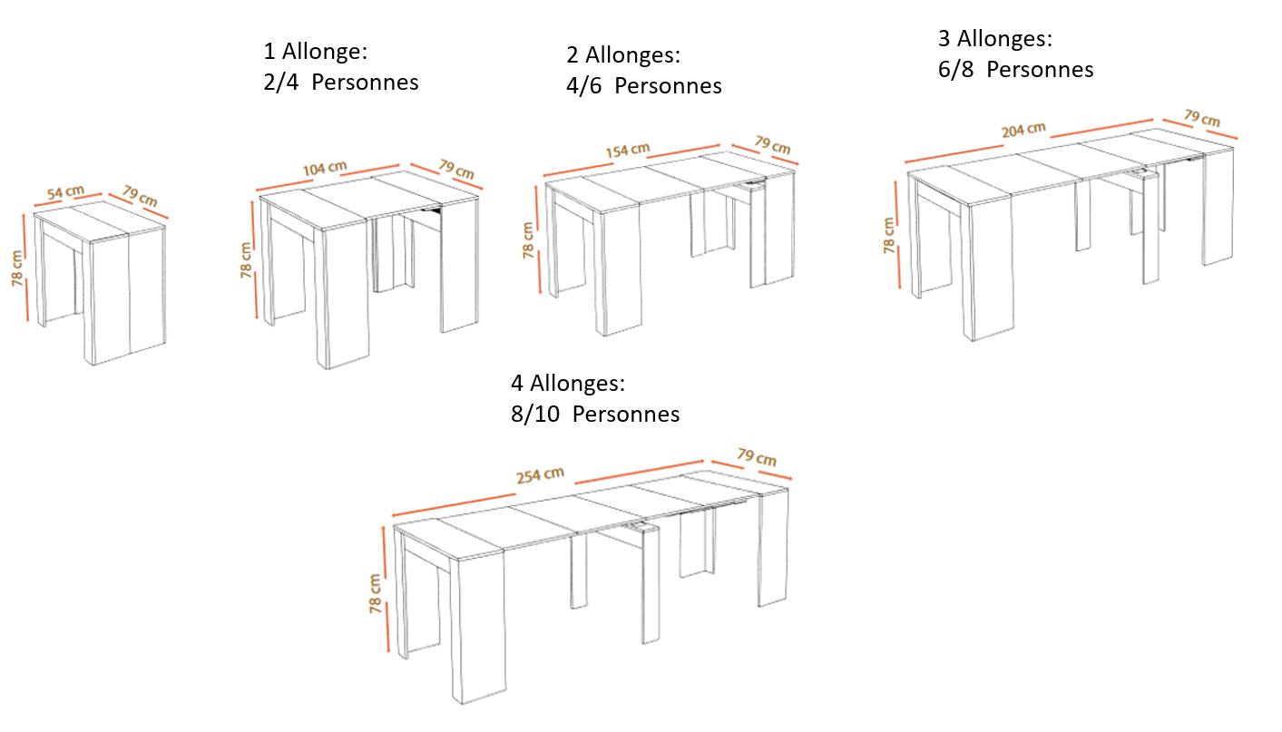 Console Extensible avec 4 allonges finition Chêne Pero, CESENA - L54/252 cm