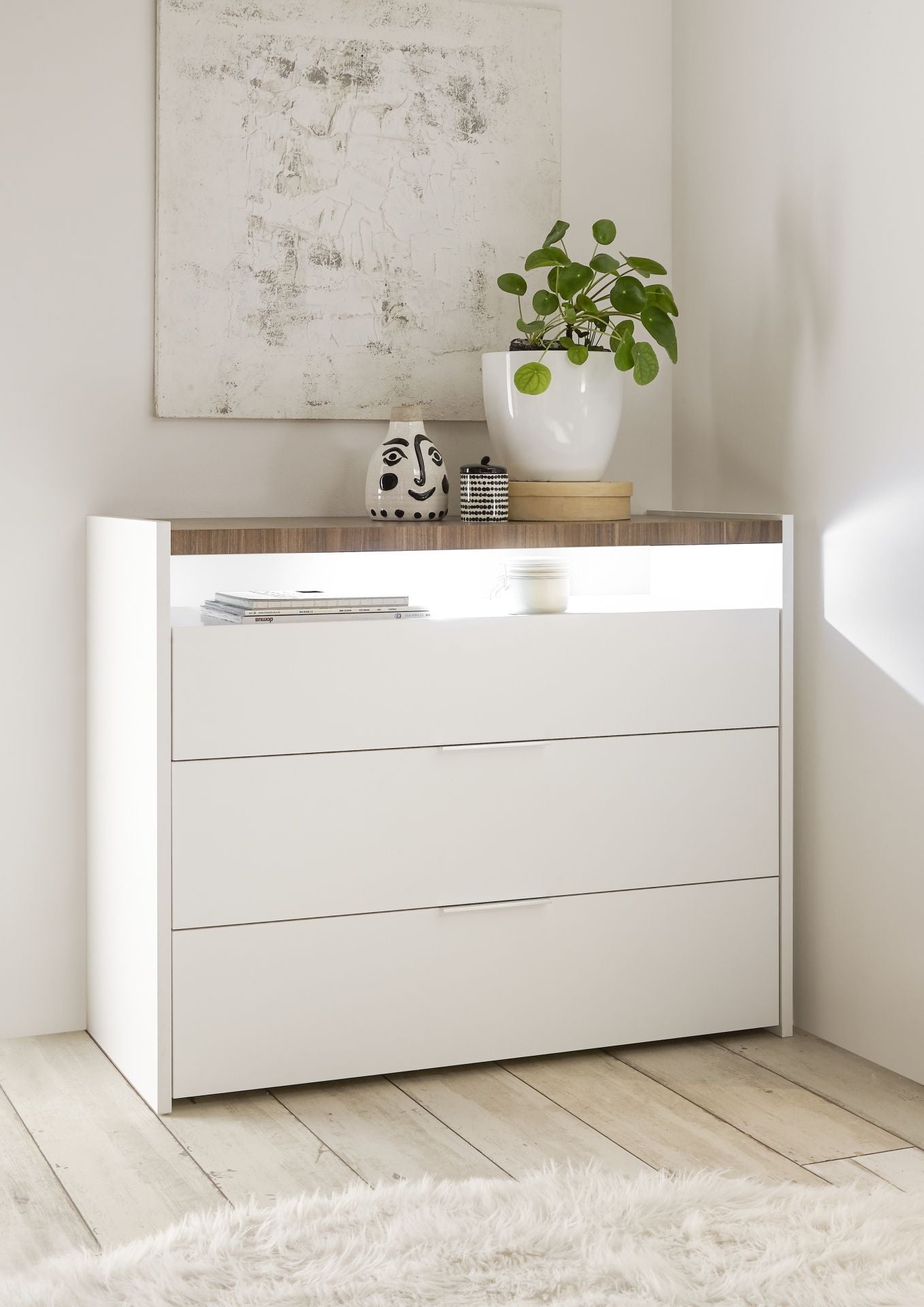 Commode avec 3 tiroirs, BLANC/NOYER STELVIO dimension ,111x95x50, Ancona Default Title