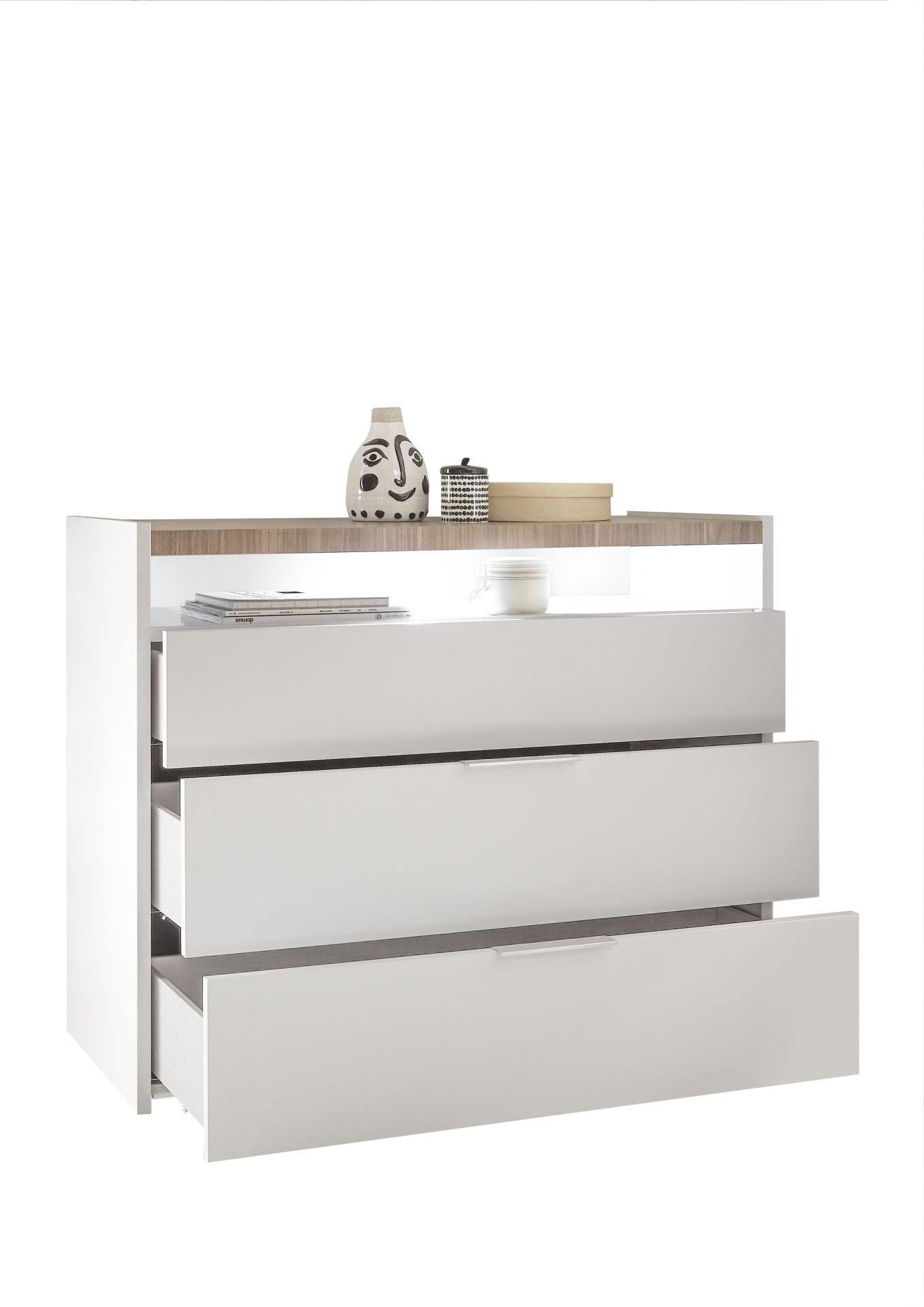 Commode avec 3 tiroirs, BLANC/NOYER STELVIO dimension ,111x95x50, Ancona Default Title