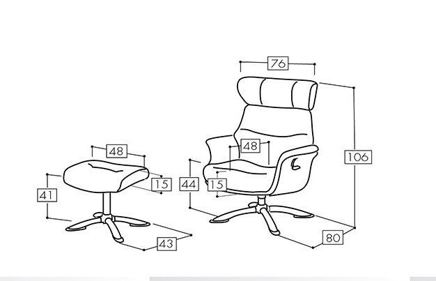 Ensemble Fauteui Relaxl "Paolo" inclinable et pivotant avec pouf de relaxation tissus coloris Gris clair