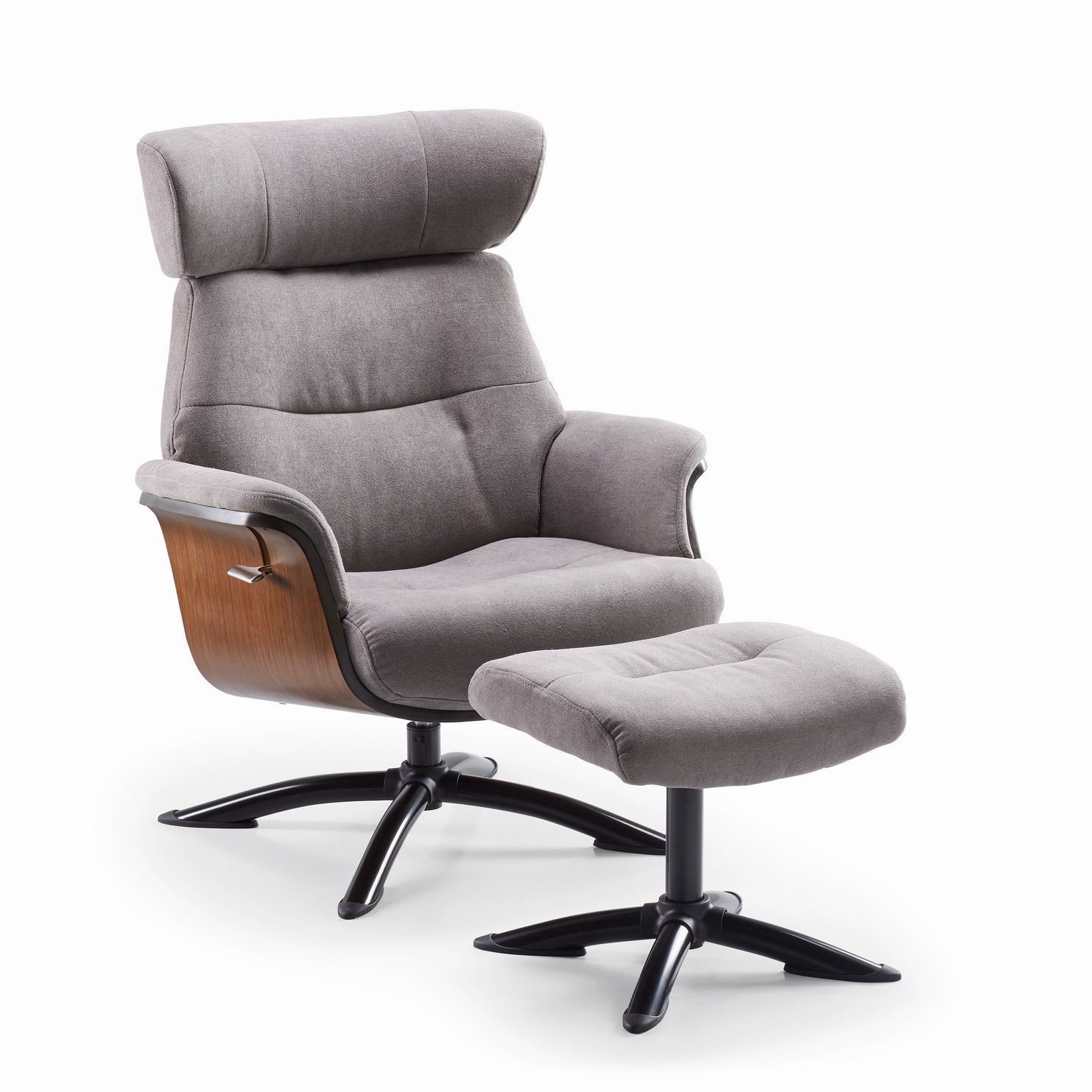 Ensemble Fauteui Relaxl "Paolo" inclinable et pivotant avec pouf de relaxation tissus coloris Gris clair